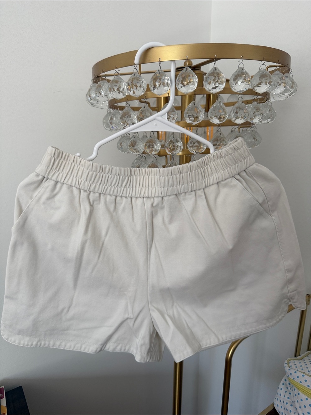 Women's Cream Athletic Shorts with Elastic Waist